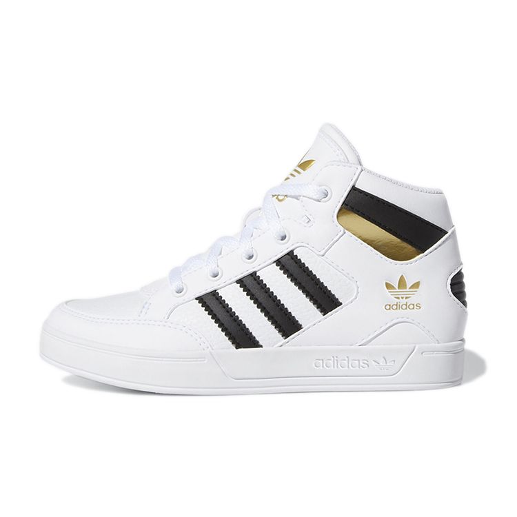 Adidas Originals Hardcourt Hi Casual Sports High-Top Kids Skate Shoes Kids Sneakers White Black Gold FV5737