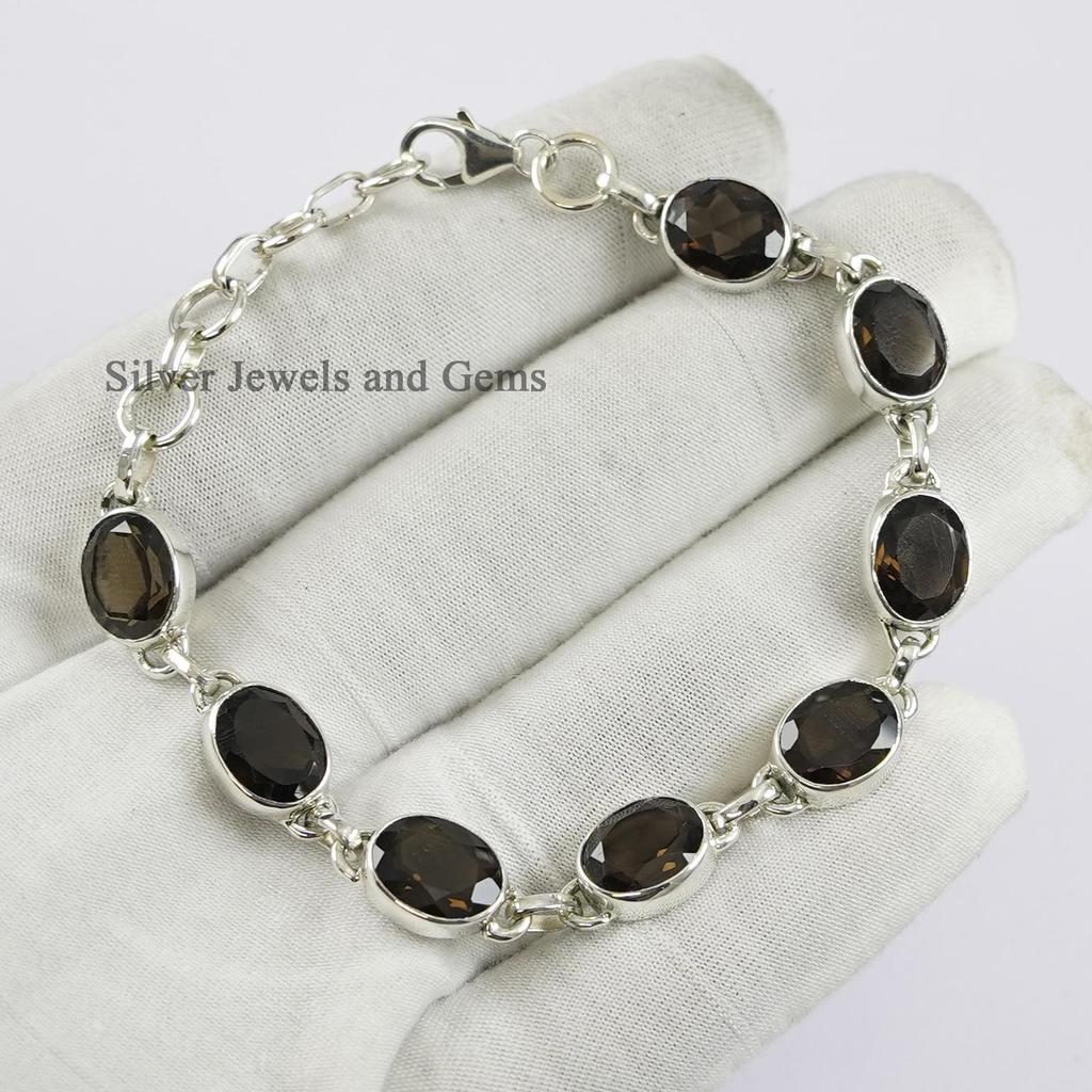 Smoky Topaz Bracelet: Handmade 925 Sterling Silver Oval Gemstone