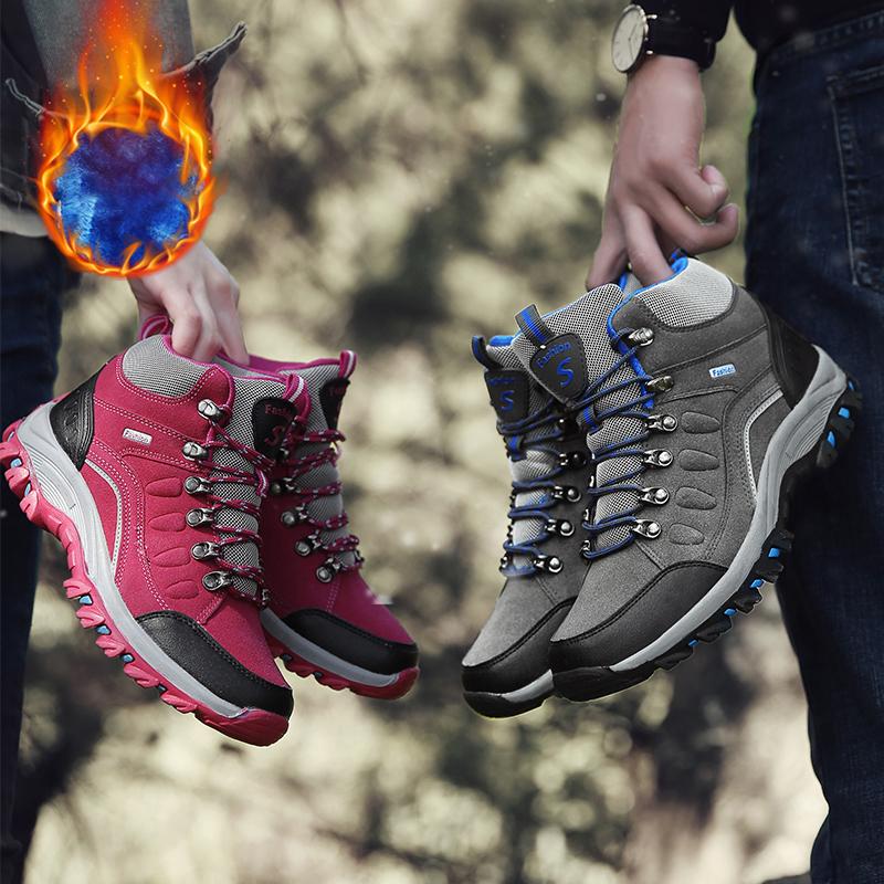 Men Winter Plush Ankle Boots Women Waterproof Plush Snow Boot Men Hiking Shoes Outdoor Sneakers Couple Climbing Trekking Boots