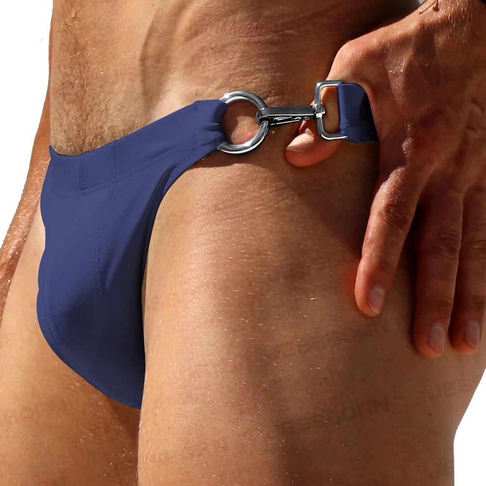 

JESSBORN Men s Low Rise Swim Briefs with Metal Buckle and Side Opening Large