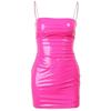 Damen Herbst Sexy Vollbusige PU Leder Reißverschluss Tasche Hüftrock Damen Kurzes Neckholder Kleid