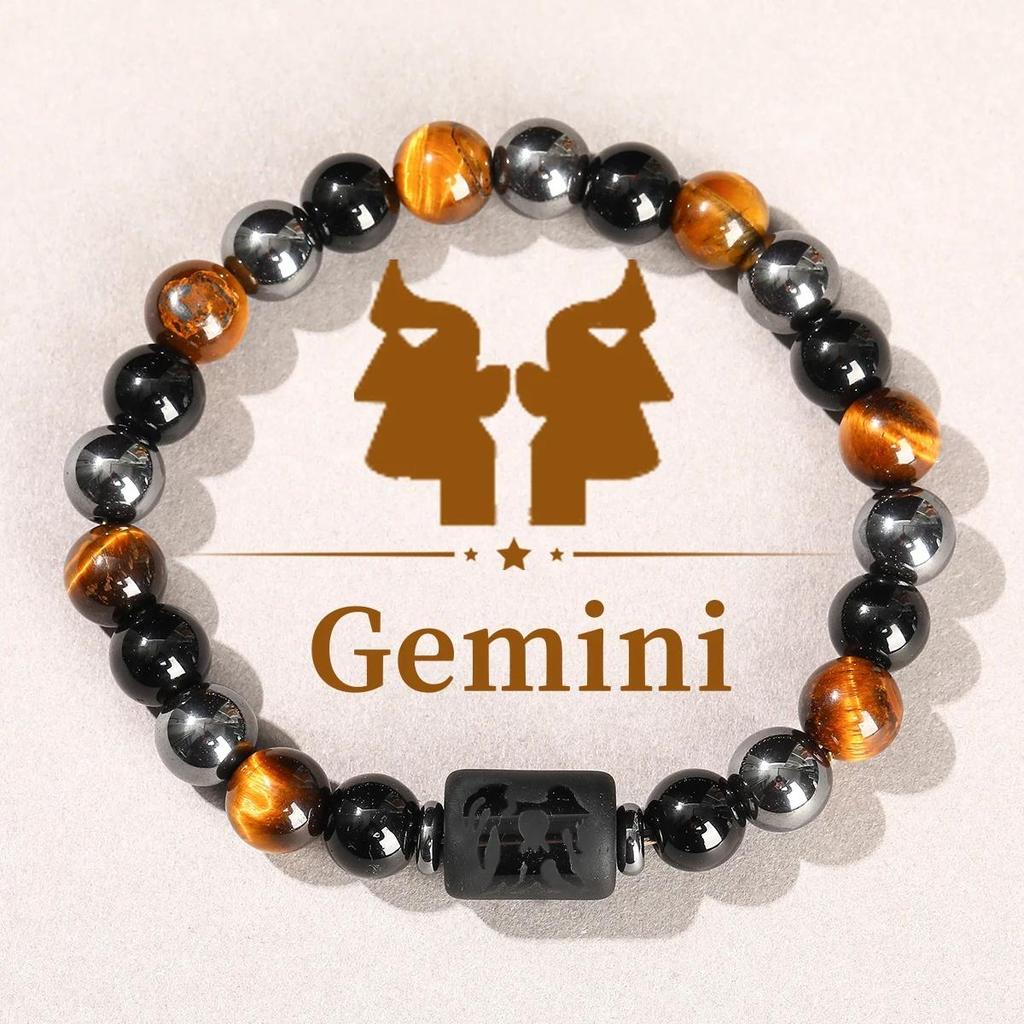 12 Tierkreiszeichen Naturstein Armband Zwillinge Steinbock Krebs Jungfrau Löwe Armband Damen Herren Freundschaftsschmuck Armbänder