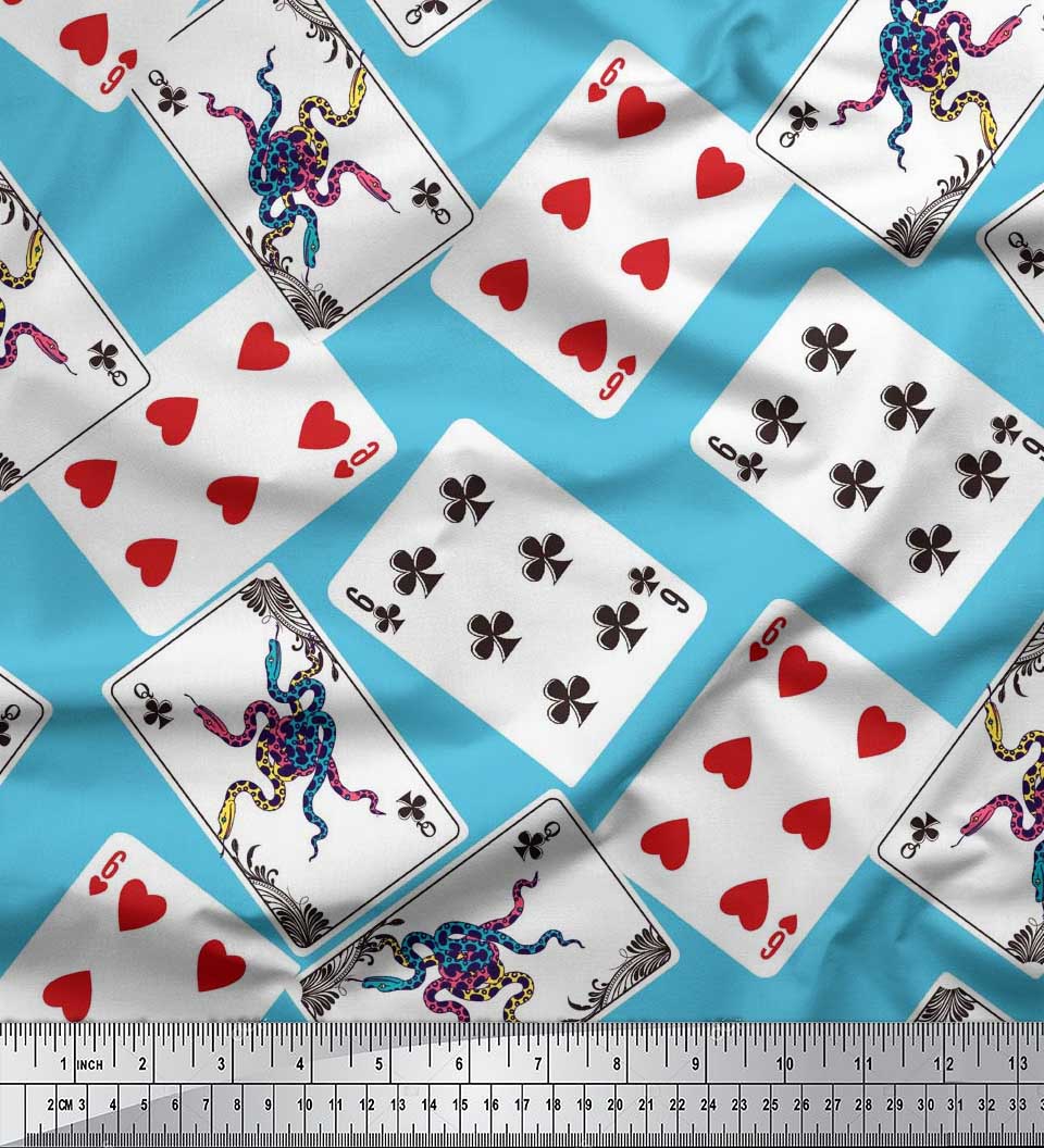 

Тканина Soimoi Japan Crepe Satin Тканина для приміщень, покер, картковий спорт, принт, тканина на метри 42 дюйми 42 Inch Wide - Poly Crepe синій