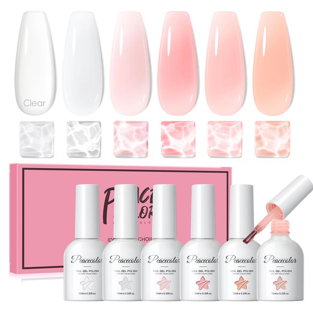 PEACECOLOR Gel Nail Builder Gel Finish Clear Pink Color Gel Set Nail Light Compatible Perfect for DIY Beginners Professionals Gift Idea -