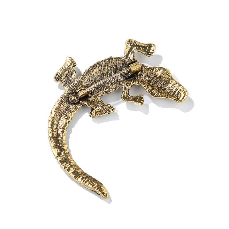Vintage Rhinestone Crocodile Brooch Shiny Luxury Animal Design Alloy Lapel Pin for Suit Scarf Bag Gift for Men Women Daily Wear