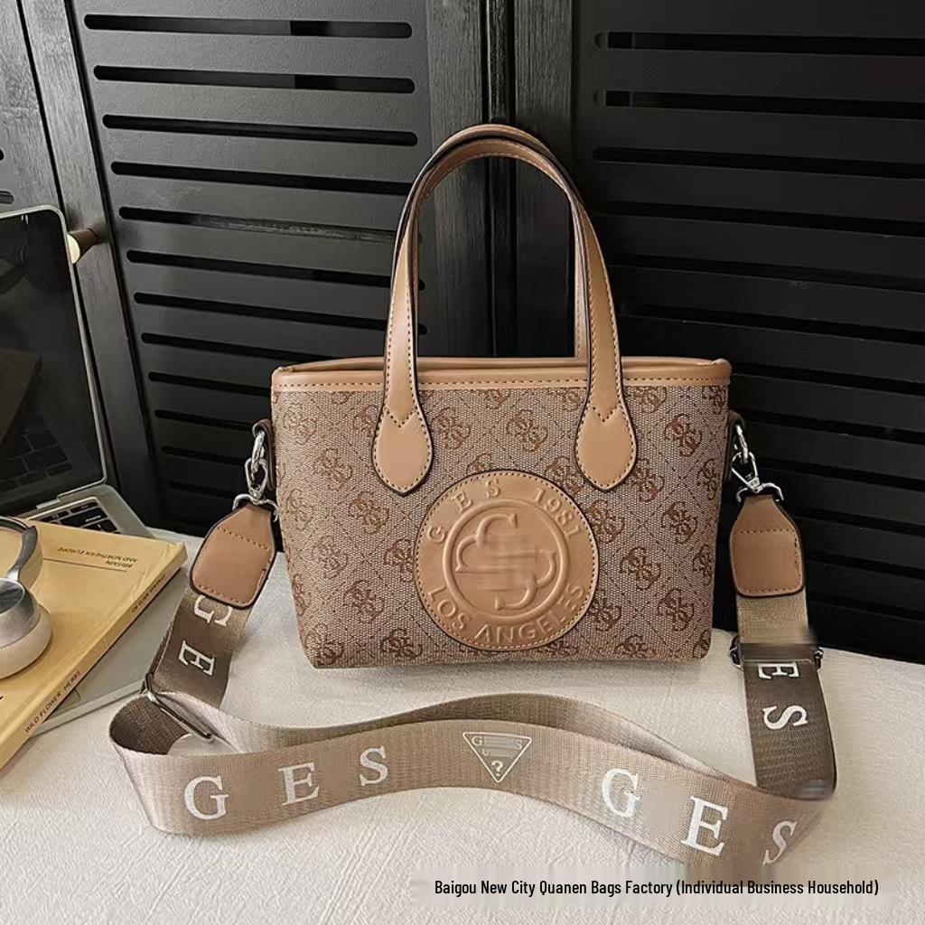 Tide Women's Fashion Tote Bag with Letter Print and Wide Shoulder Strap for Crossbody Use