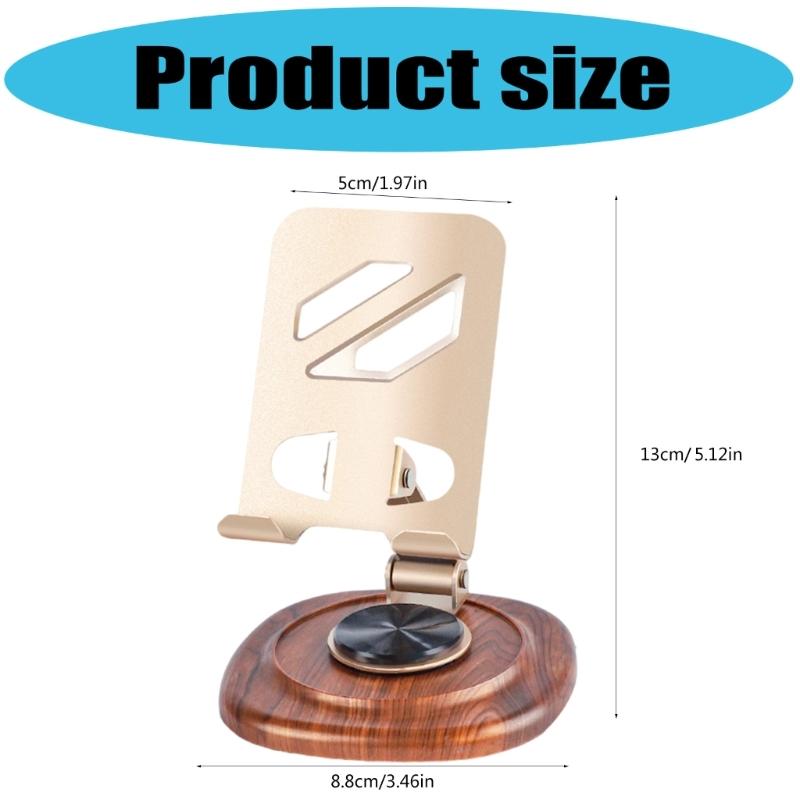 Support de téléphone en métal Support Rotation à 360 degrés Ergonomique Pliable Portable Base en bois de noyer Port de chargement inclus