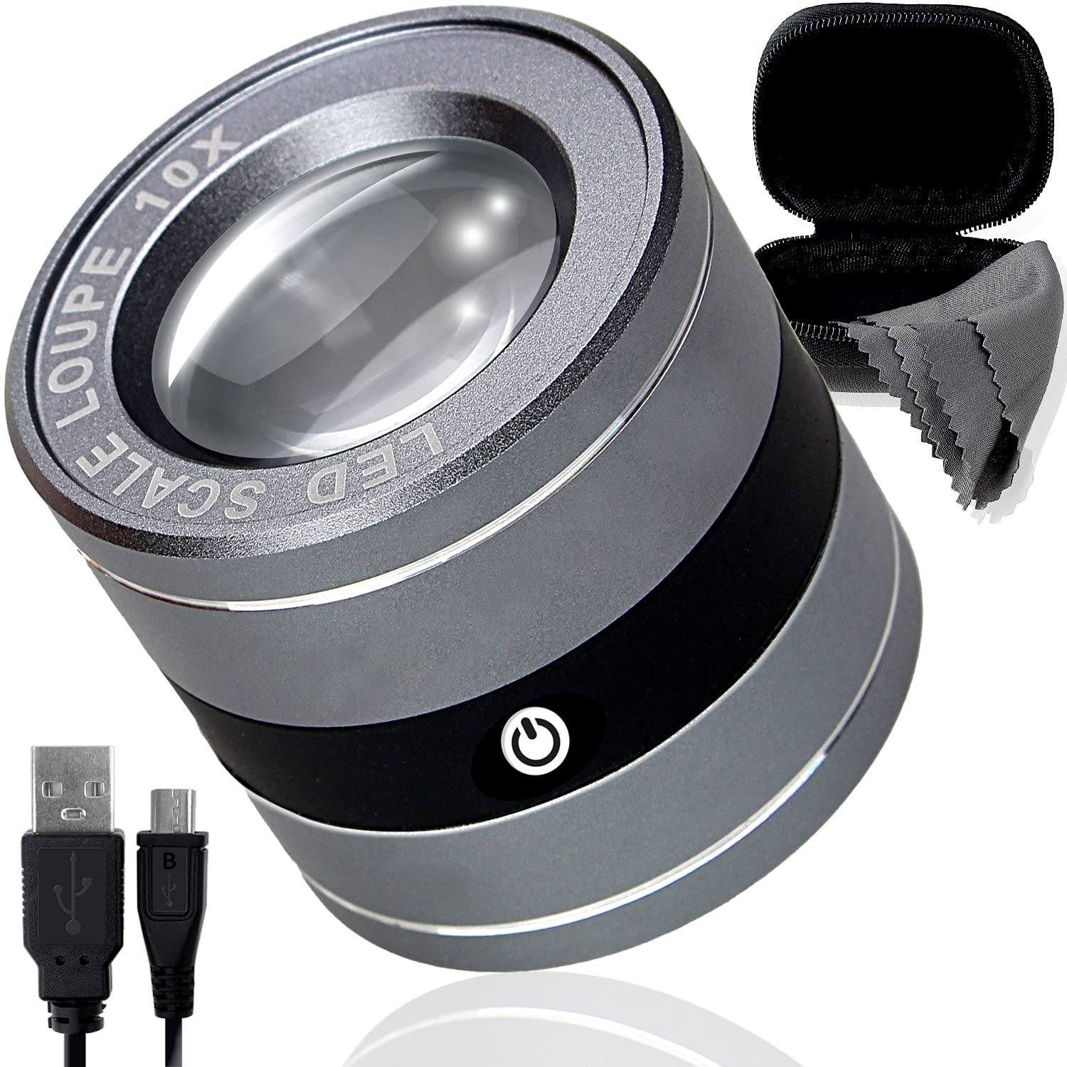 

PhoenixLoupe USB перезаряджається міні-ваги лупа світлодіодна тканина включена гарантія 45 збільшувальне скло [10-кратне збільшення] світле/чорне світло/ексклюзив чорний