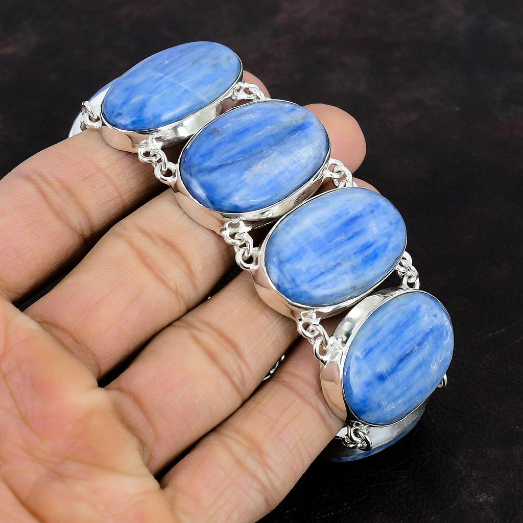 Kyanite Gemstone Bracelet 925 Sterling Silver Bracelet Adjustable Chain Bracelet Handmade Silver Jewelry Gift For Men Latest Design Bracelet