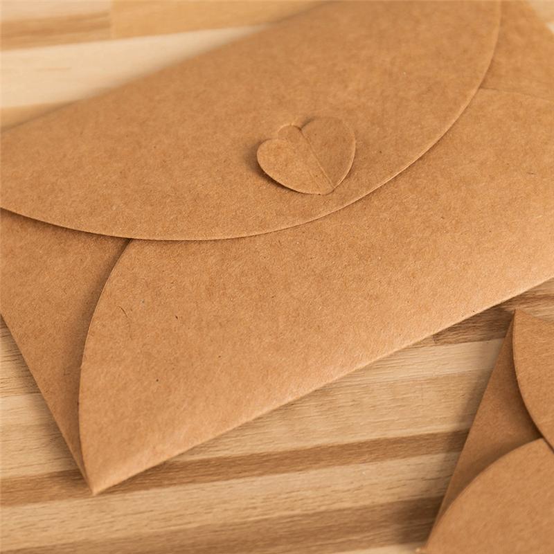 

100Pcs Kraft Mini Envelopes Retro Love Kraft Paper For Gift Cards And Business Cards 17.5X11cm
