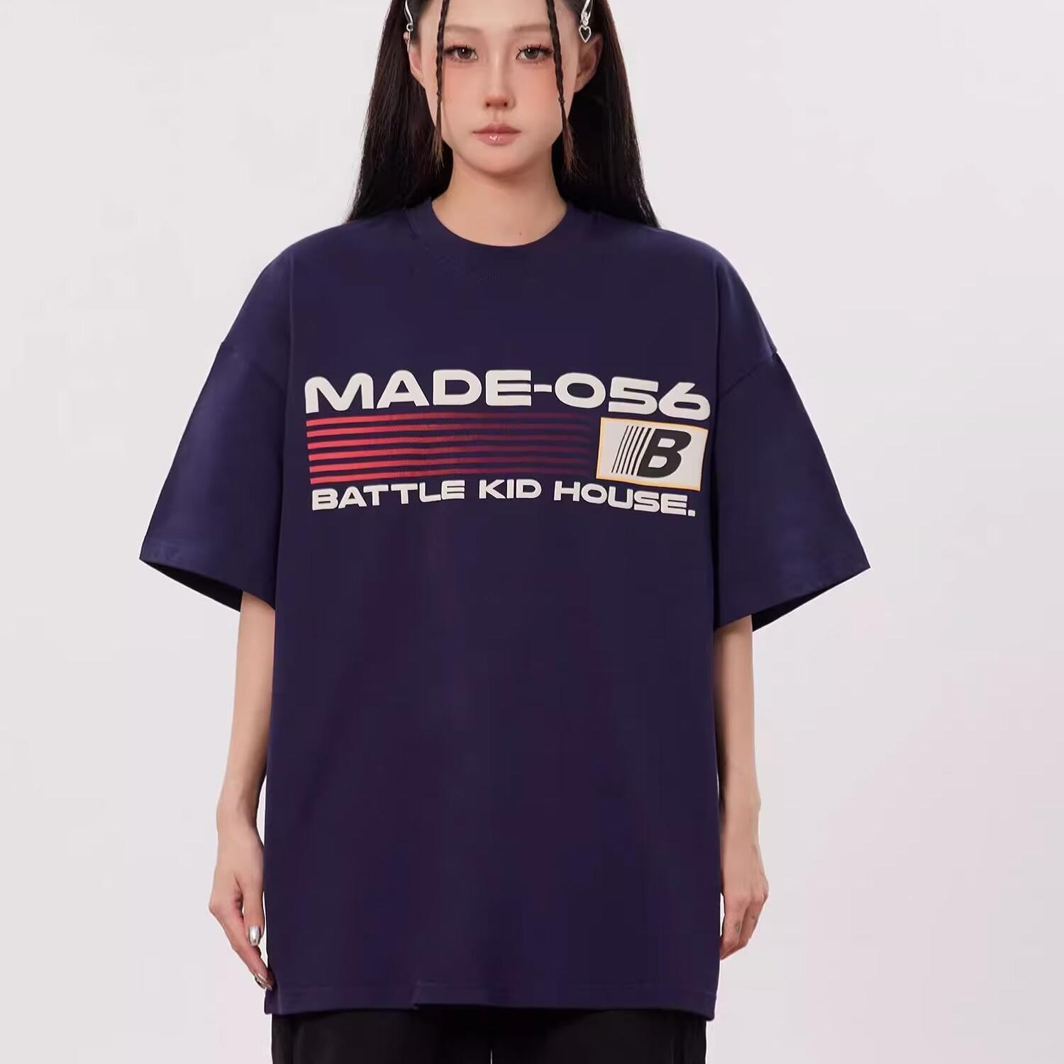 

Футболка унисекс с буквенным узором и короткими рукавами, летняя уличная одежда, топы High Street, повседневная свободная футболка XL темно-синий