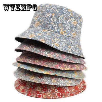 Casual Floral Print Bucket Hat Solid Color Foldable Fisherman Cap Breathable Sun Hats for Women Daily Use