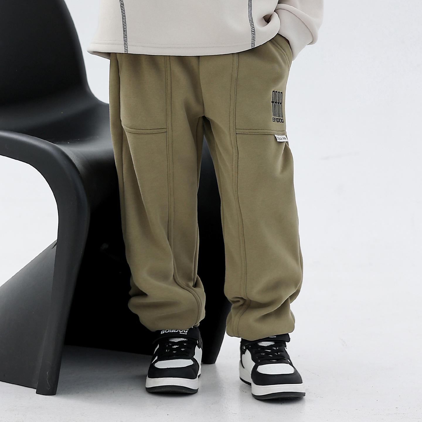 

Boys Plush Fleece Sweatpants - 2025 Autumn/Winter Collection: Thick, One-Piece, Loose Fit for Older Kids 170