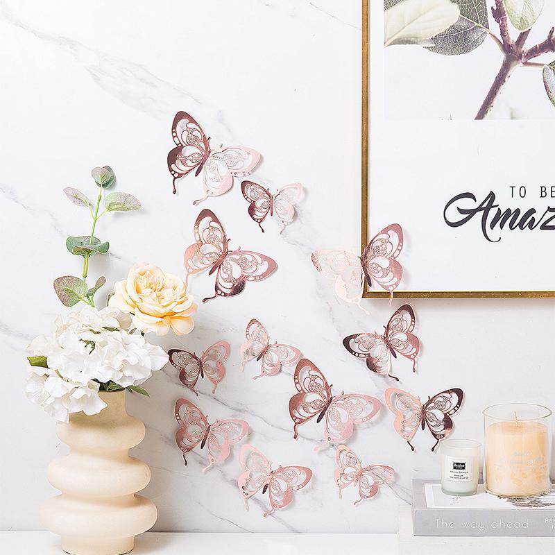 12Pcs/set 3D Hollow Butterfly Wall Sticker for Home Decoration DIY Wall Stickers Modern Wall Art Living Room Decoration