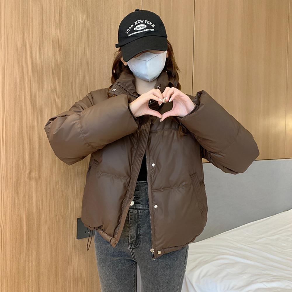 Winter Warm Thick PU Leather Coats Women Short Parkas Fashion Black Cotton Padded Lady Down Jacket  Zipper Clothes