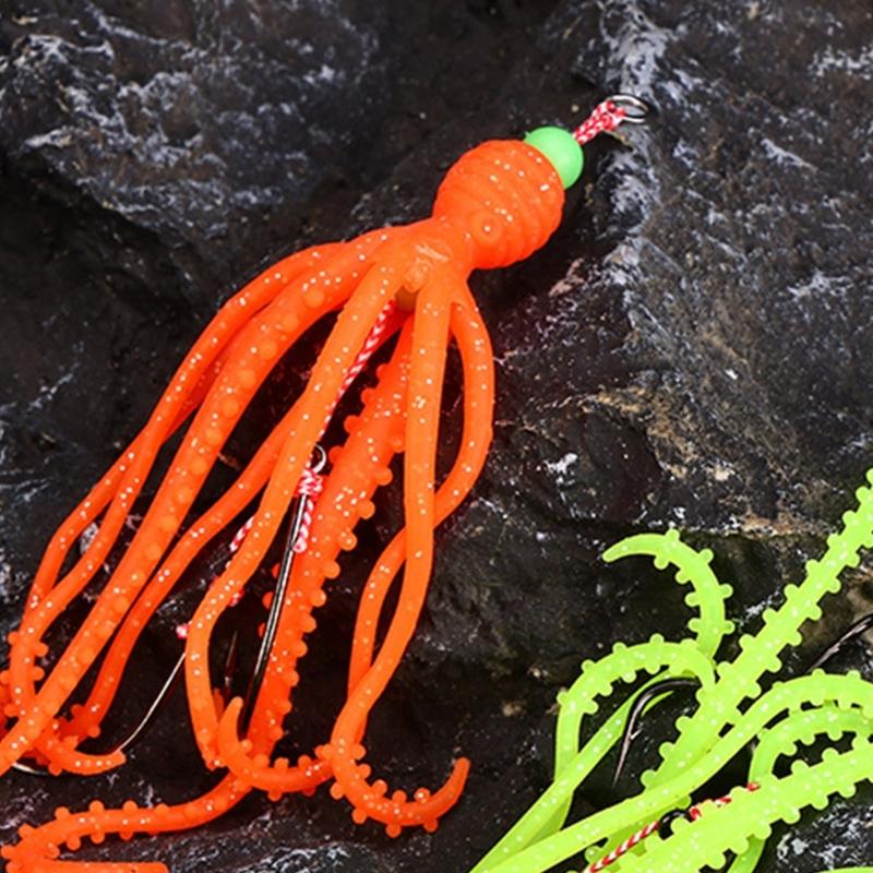 Fishing Tackle Sea Fishing Skirt Soft Lures with Double Barbed Hook Squid Skrit Lure 15cm 10g Artificial Baits