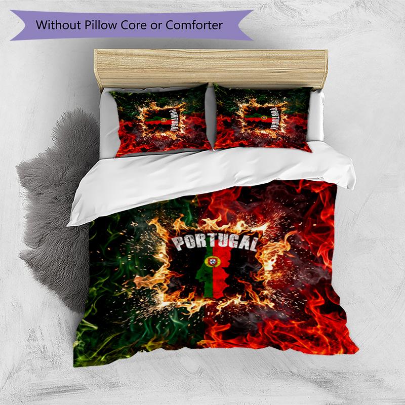 Set Biancheria da Letto Stampata Calcio Portogallo 3 Pezzi Set Copriletto Traspirante Accogliente come Regalo per la Casa Nuova o per le Feste
