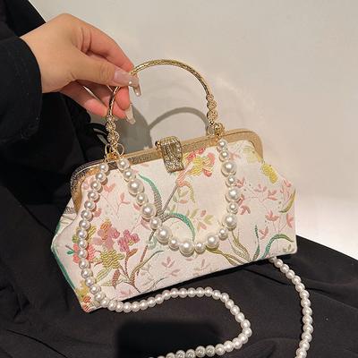 Mittlere Tasche Stickerei Handtasche Cheongsam Tasche Perlenkette Schultertasche Große Kapazität Umhängetasche