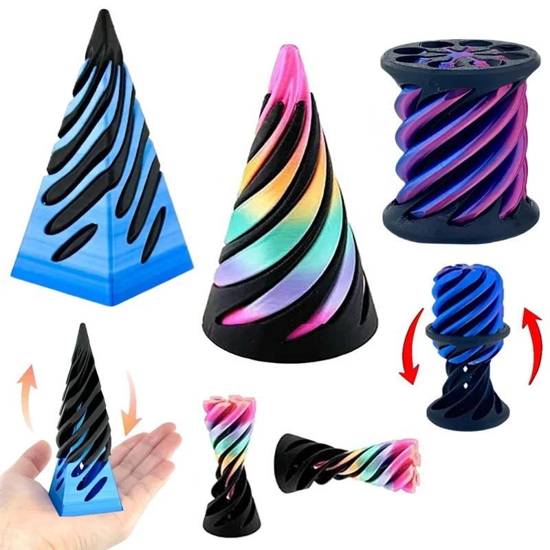 Kids 3D Printed Spiral Cone Fidgeting Toy Impossible Pyramid Passthrough Sculpture Antistress Anxiety Relieving Game Adults Toys