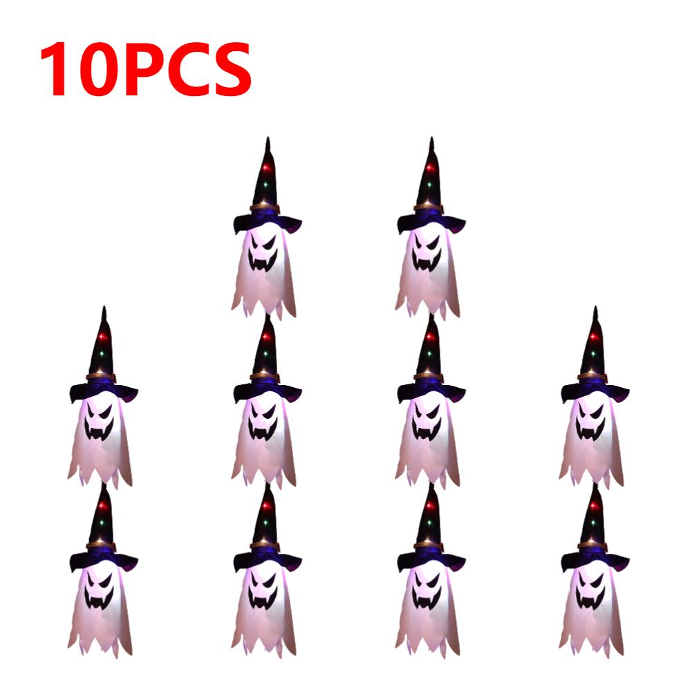 5-20PCS Halloween LED Flashing Light Hanging Ghost Halloween Party Dress Up Glowing Wizard Hat Lamp Horror Props Home Bar Decor
