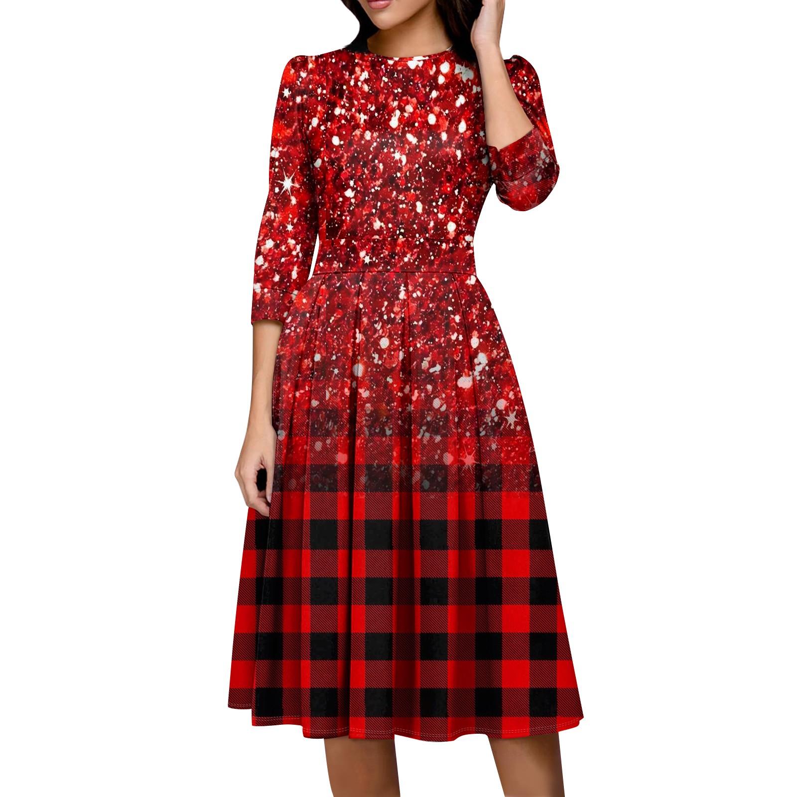 

Women s Casual And Fashionable 3/4 Sleeve Pocket With Back Zipper Dress XXL червоний