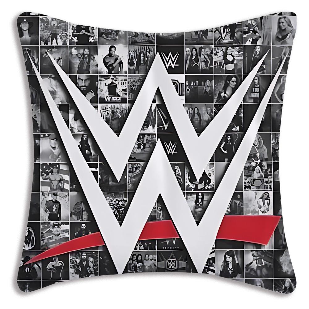 W-WWE LOGO W-WrestleMania Pillow Covers Cartoon Sofa Decorative Home Double-sided Printing Short Plush Cute Cushion Cover