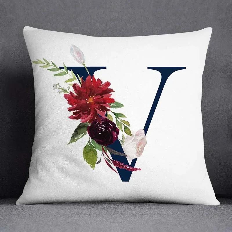 Flower Letter Pattern Decorative Pillowcase Square Home Office Cushion Cover