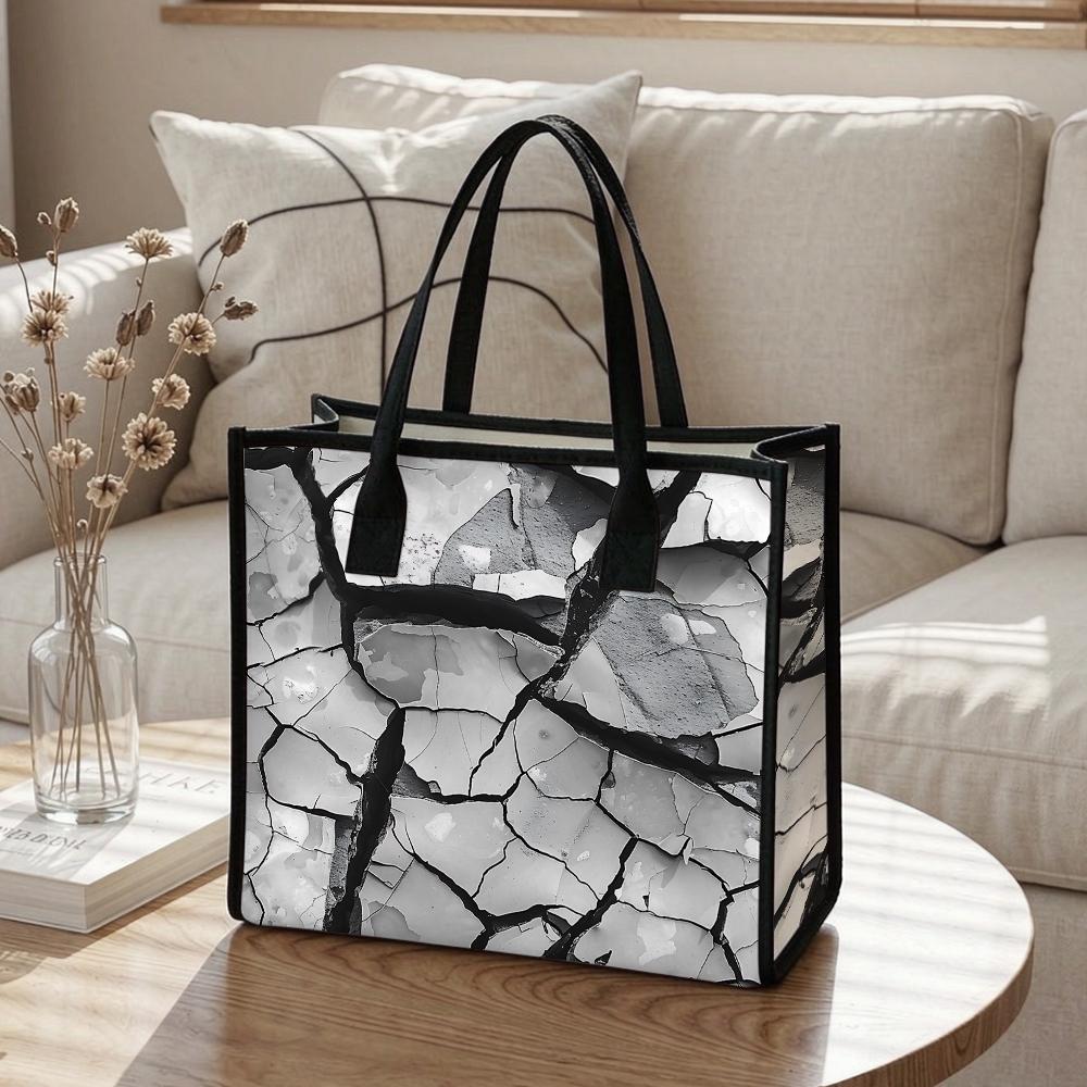 Crack Pattern Canvas Tote Bag Casual Large Capacity Shoulder Handbag for Daily Shopping Commute