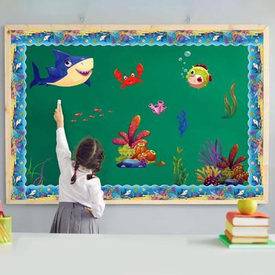 Borda de Boletim Oceano de 59 pés Sob o Mar Recorte Borda de Acabamento Rolo de Volta às Aulas Decoração de Boletim para Sala de Aula Escolar Porta Decoração de Parede