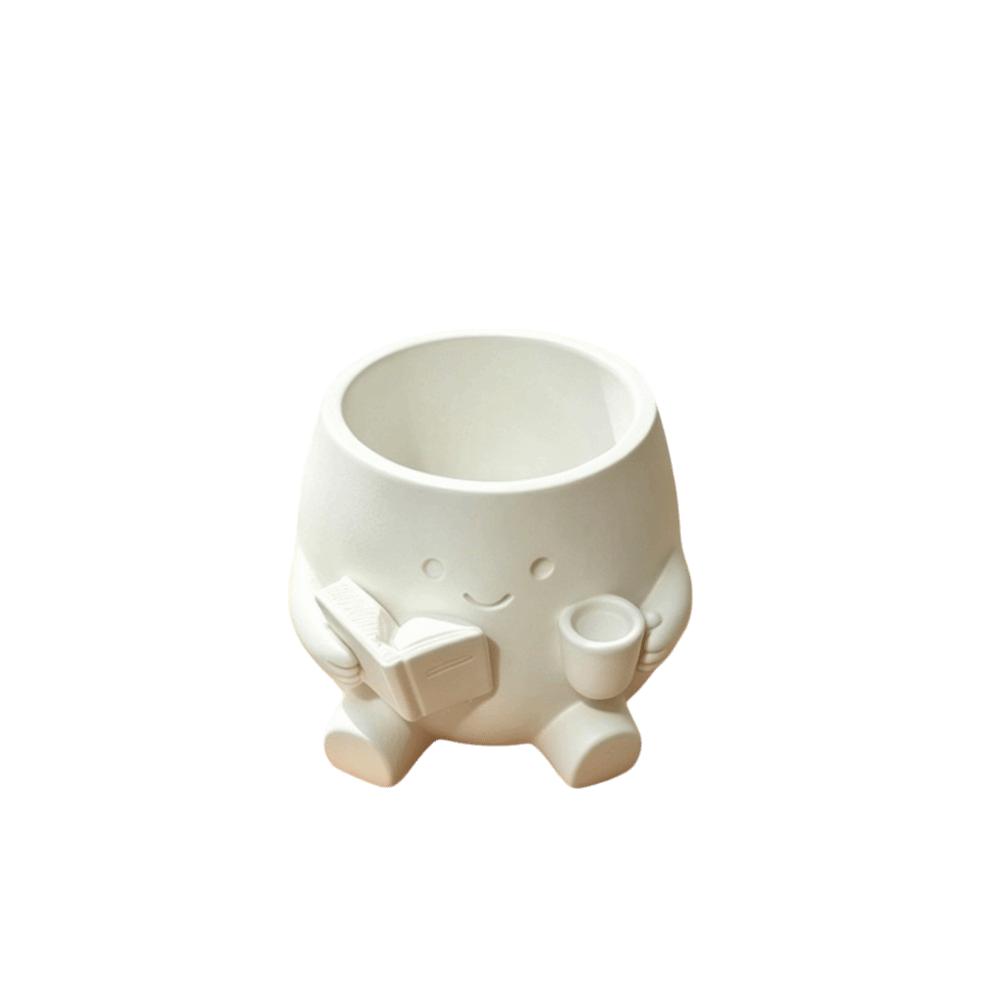 

Mini Size Plant Pot 3D Printed Desktop Decoration Gardening Gift Head Planter Indoor Use Reader White