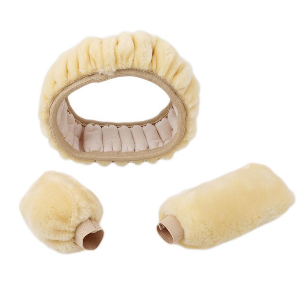 3 Pcs New Plush Car Steering Wheel Cover Warm Soft Car Accessories Winter Thickened Car Handle Cover For 14.5-15 INCH