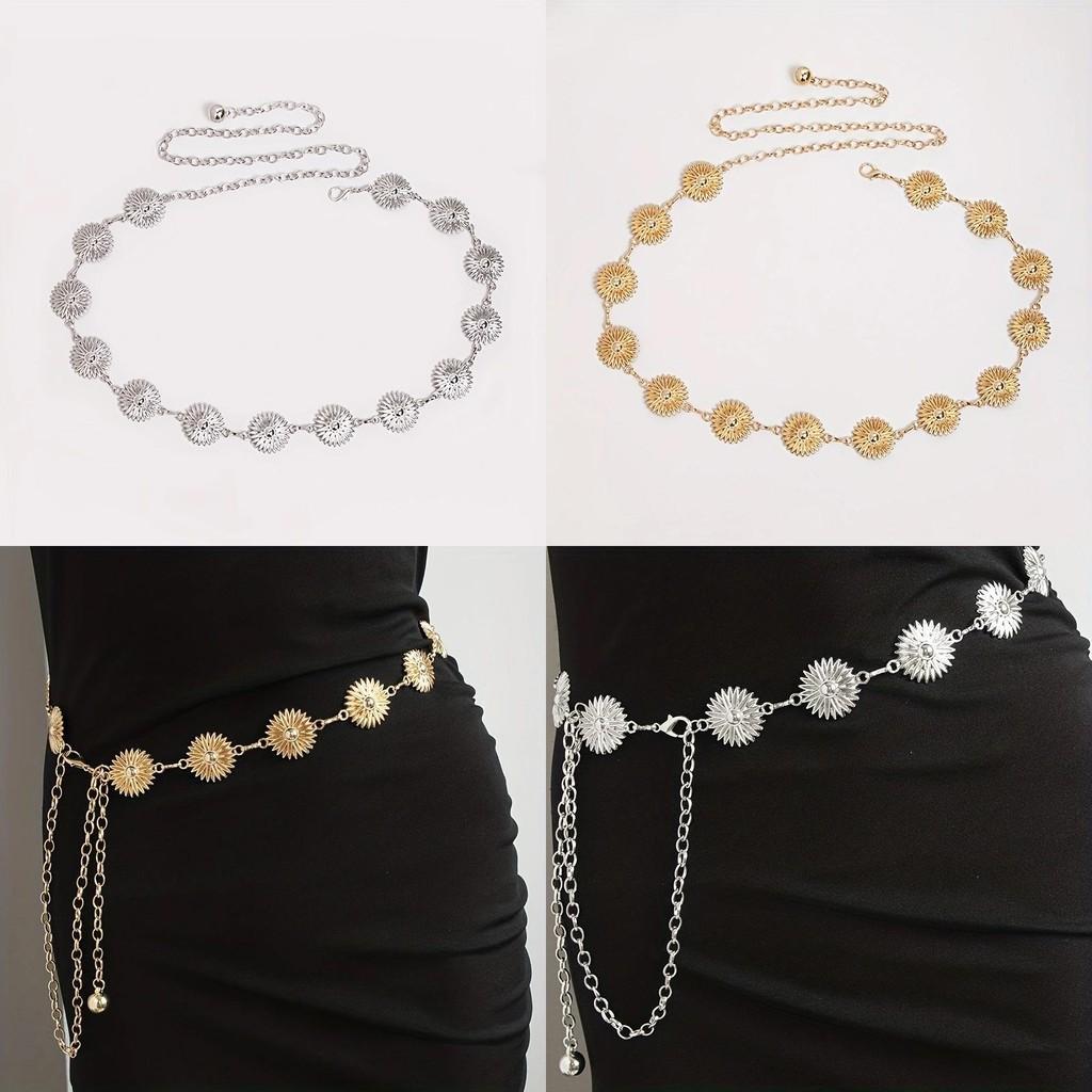 Daisy Decorated Metal Flower Carved Waist Chain Women Fashion Jewelry Waist
