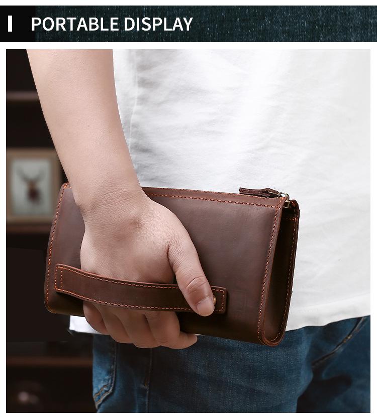 Men's Genuine Crazy Horse Leather Vintage Clutch & Phone Bag