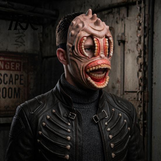 Comfortable Halloween Mask Horror Mask, with Hollow Realistic Fangs, Lightweight Breathable Unique Party PU Foam Grimace for Cosplay Costume Props