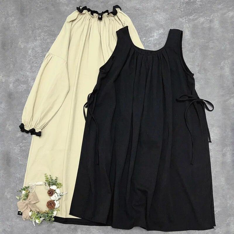 

Винтажное французское свободное повседневное винтажное платье из двух частей с оборками, весенние универсальные женские платья с хлопковыми вставками One Size бежевый