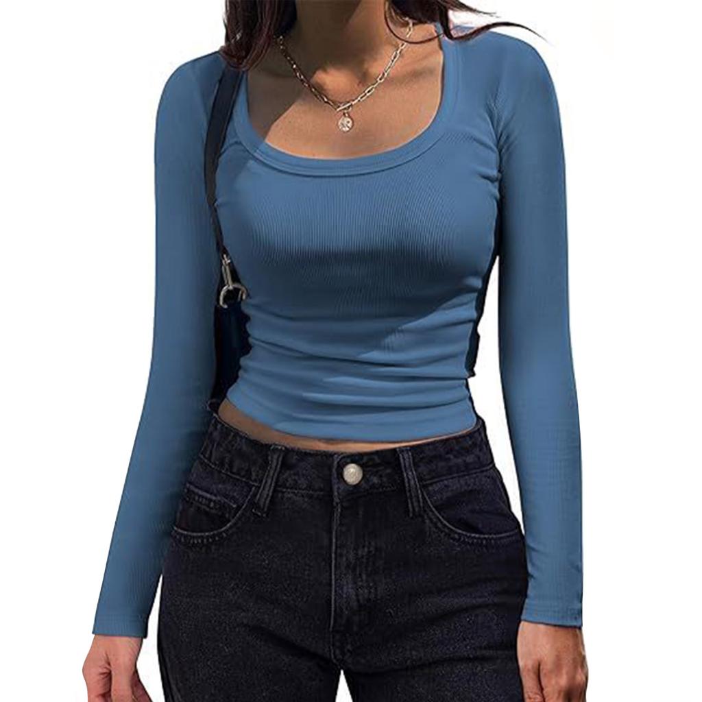 Damska koszula z długim rękawem, dekolt okrągły, casualowy top