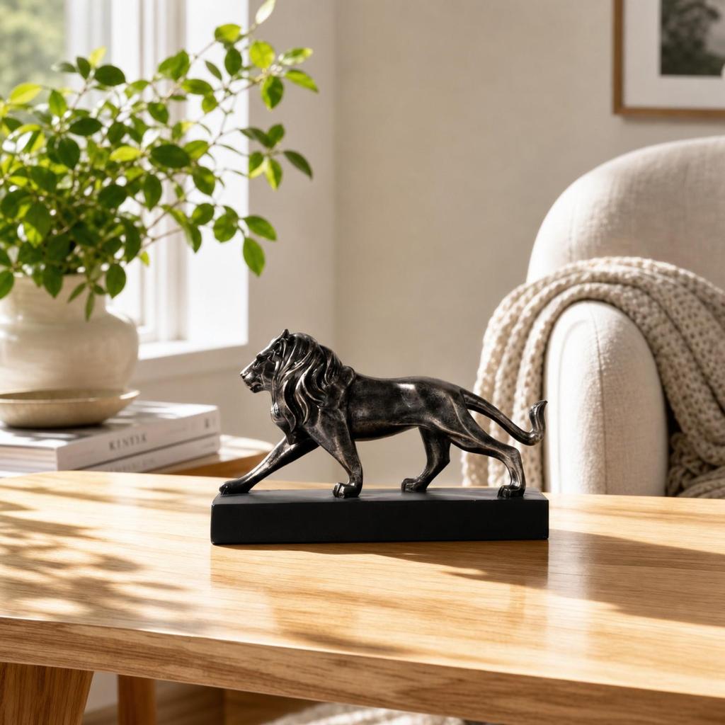 Lion Ornament with Base Majestic Decor Sculptural for Bookshelf