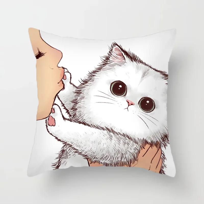 Funny Love Kiss Cute Cat Cushion Cover Cartoon Creative Naughty Cat Pillow Case Cover Home Textile Cat Pillow Covers Pillowcase