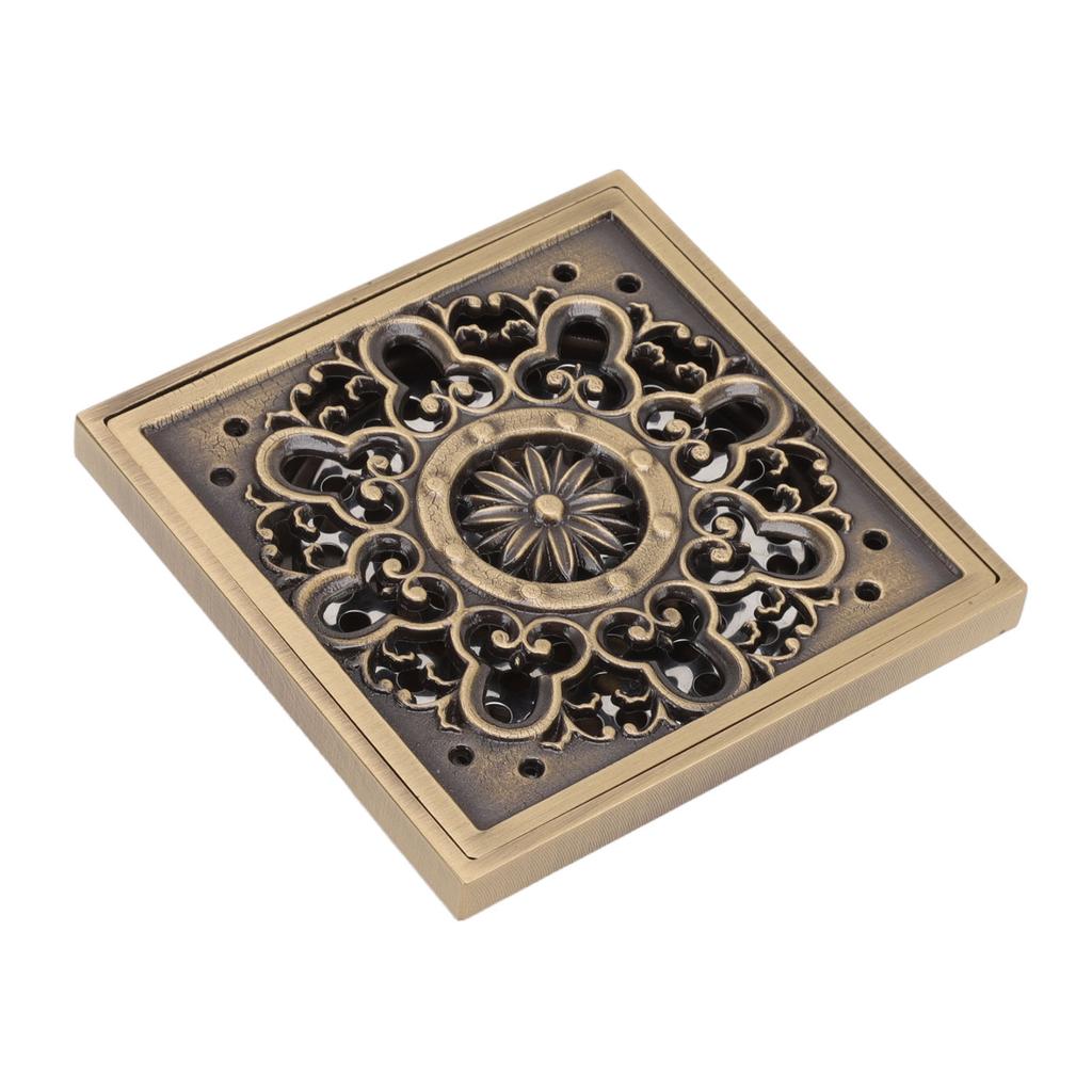 Sifon de Pardoseală din Cupru Pătrat Retro Debit Mare Rezistent la Miros Sifon de Duș pentru Baie