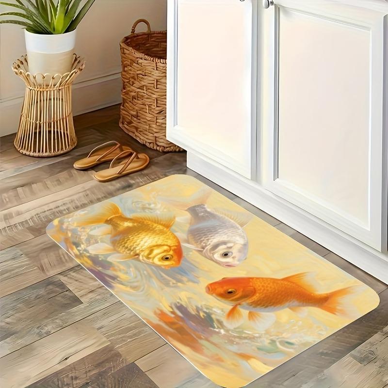 1PC Yellow Floral Pattern Kitchen Rug Non-Slip Door Mat Pop Design Bathroom Rug Bath Mat Carpet for Home Sink Laundry Decor