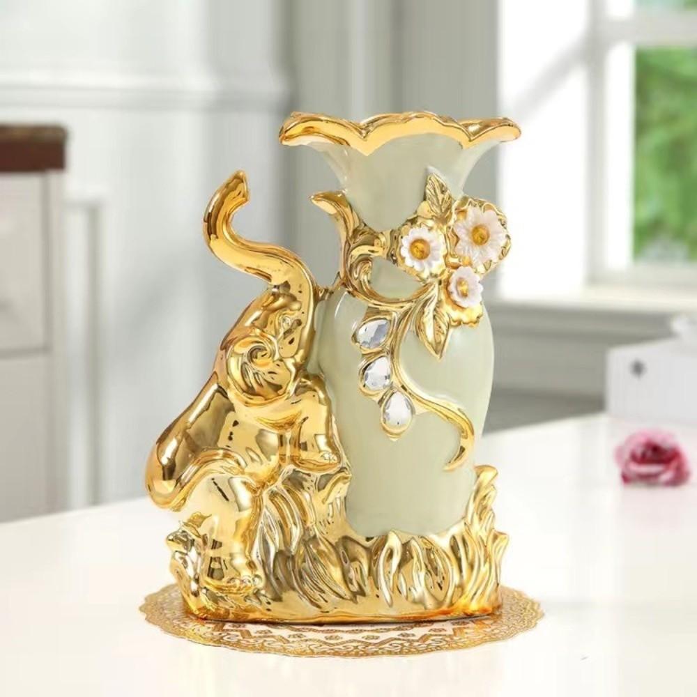 European Style Ceramic Gold Vase Modern Flower Container Arrangement Elephant Vase  Home Decoration