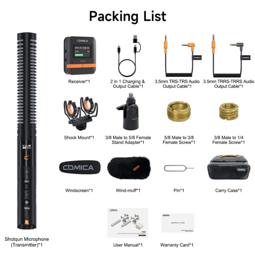 Comica VM40 Wireless Gun Microphone [32-bit, 32GB Internal Recording, Super Cardioid] 2.4GHz Wireless + Wired Dual Mode, 200m Transmission Range, USB-