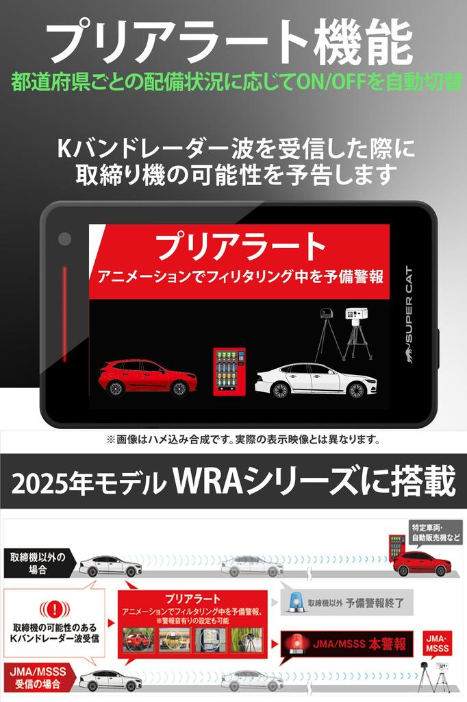2025 Model Yupiteru YK-2100 Compatible Laser & Radar Detector, SUPER CAT WRA2100, with Wireless LAN, Full Specs, Pre-Alert, MSSS, JMA LSM, 3.6-inch Di