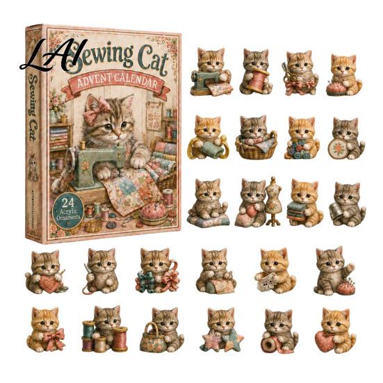 Holiday Decoration for Kids Christmas Cat Advent Calendar 24 Day Countdown with Cute Ornaments Gifts Children 2D Acrylic Kitty Decorations,