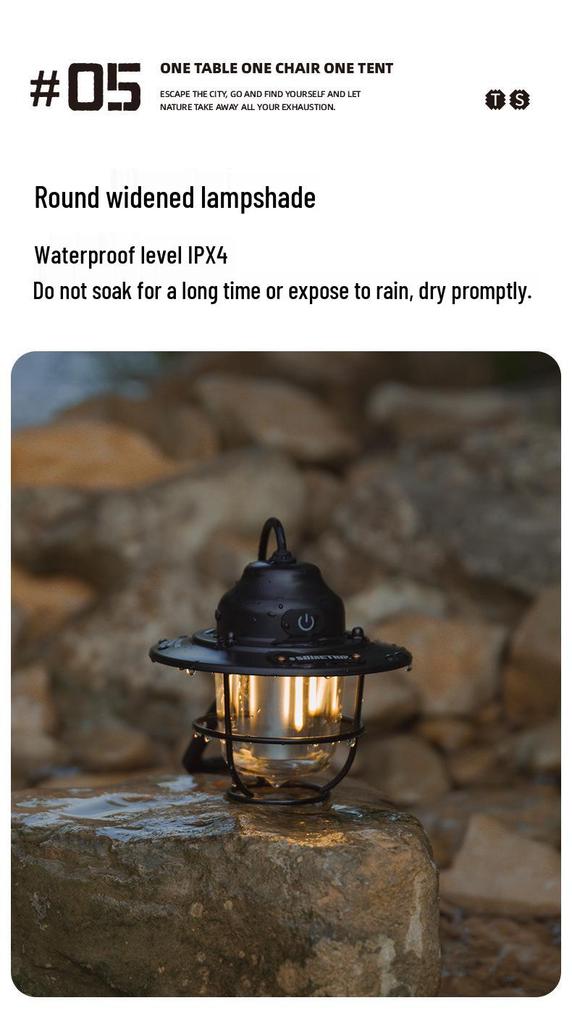 Retro Waterproof Pine Cone Camping Lamp with Tent Atmosphere & Night Light, Handheld Charging & Long Battery Life