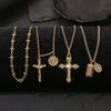 Popular multi-layer stacked cross necklace women's retro diamond-encrusted collarbone chain style decoration