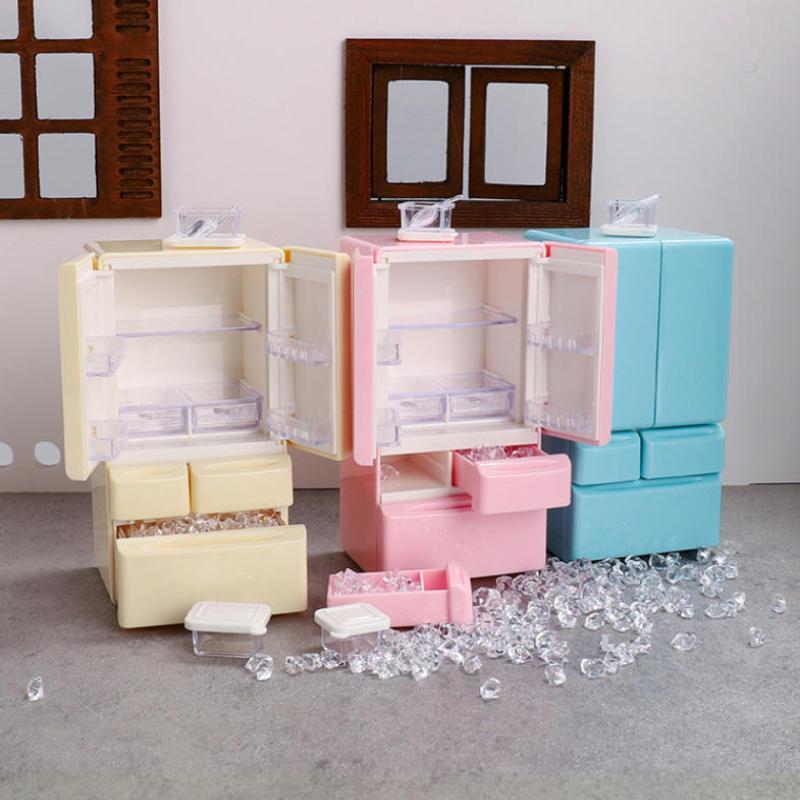 1 Set Miniature Food Play Kitchen Scene Pocket Furniture Model 1:12 Playhouse Toys Doll House Cartoon Mini Refrigerator