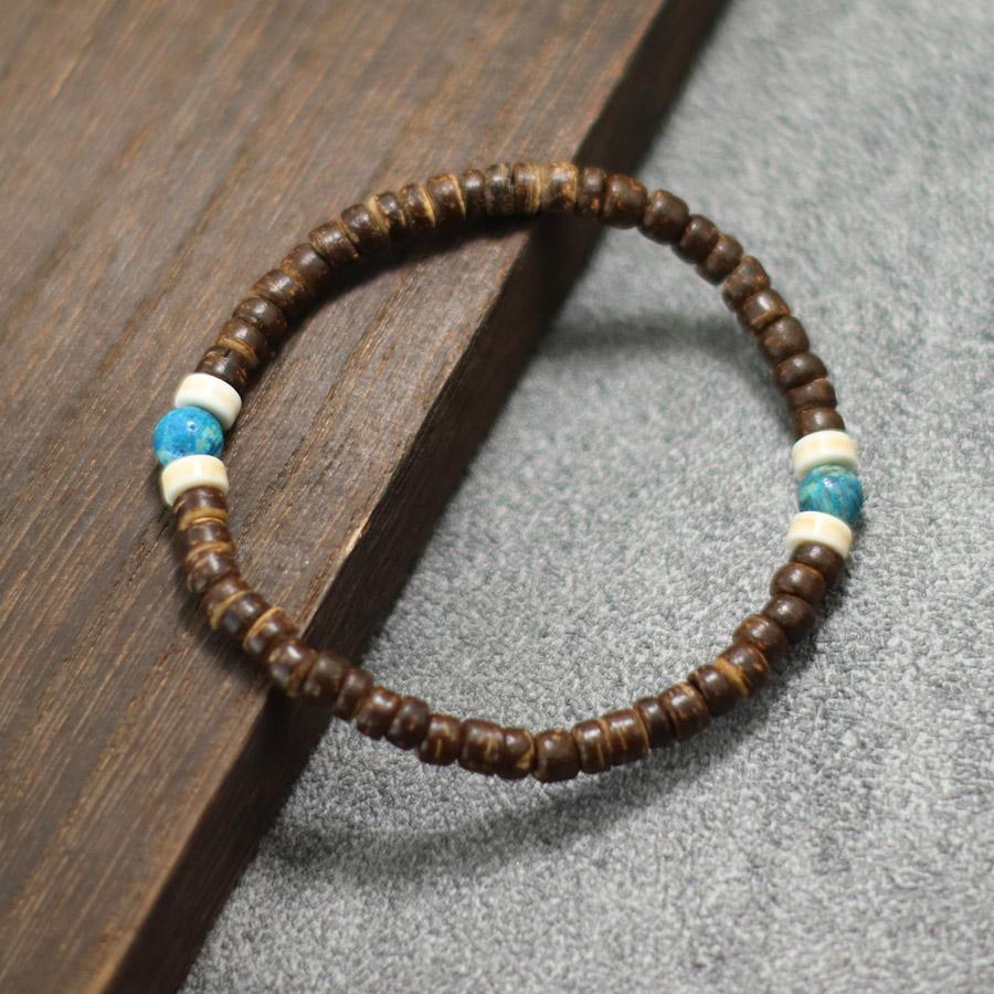 Natural Coconut Wood Bracelet Men Women Handmade Howlite Braslet Leisure Accessories Rosary Beads Braclet Tibetan Brazalete
