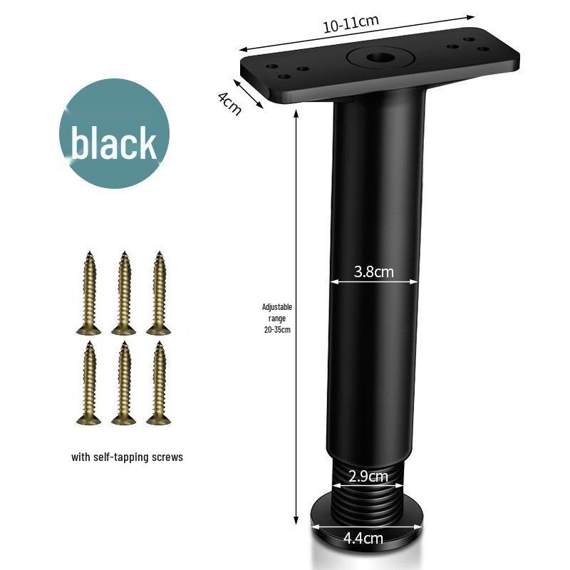Adjustable Black Floorboard Support Legs for Furniture - Sofa, Table, Cabinet, Coffee Table, and Heightening Brackets with Foot Pads.