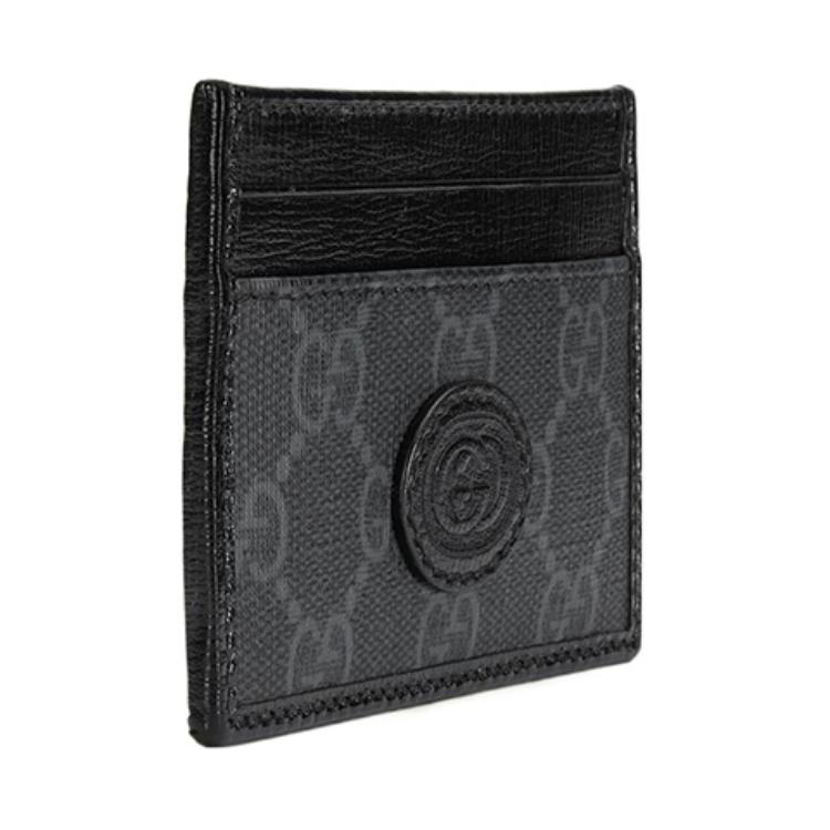 Gucci Logo Embossed Canvas And Leather Trim Wallet Card Holder Men wallet Black 700690-92TCF-1000